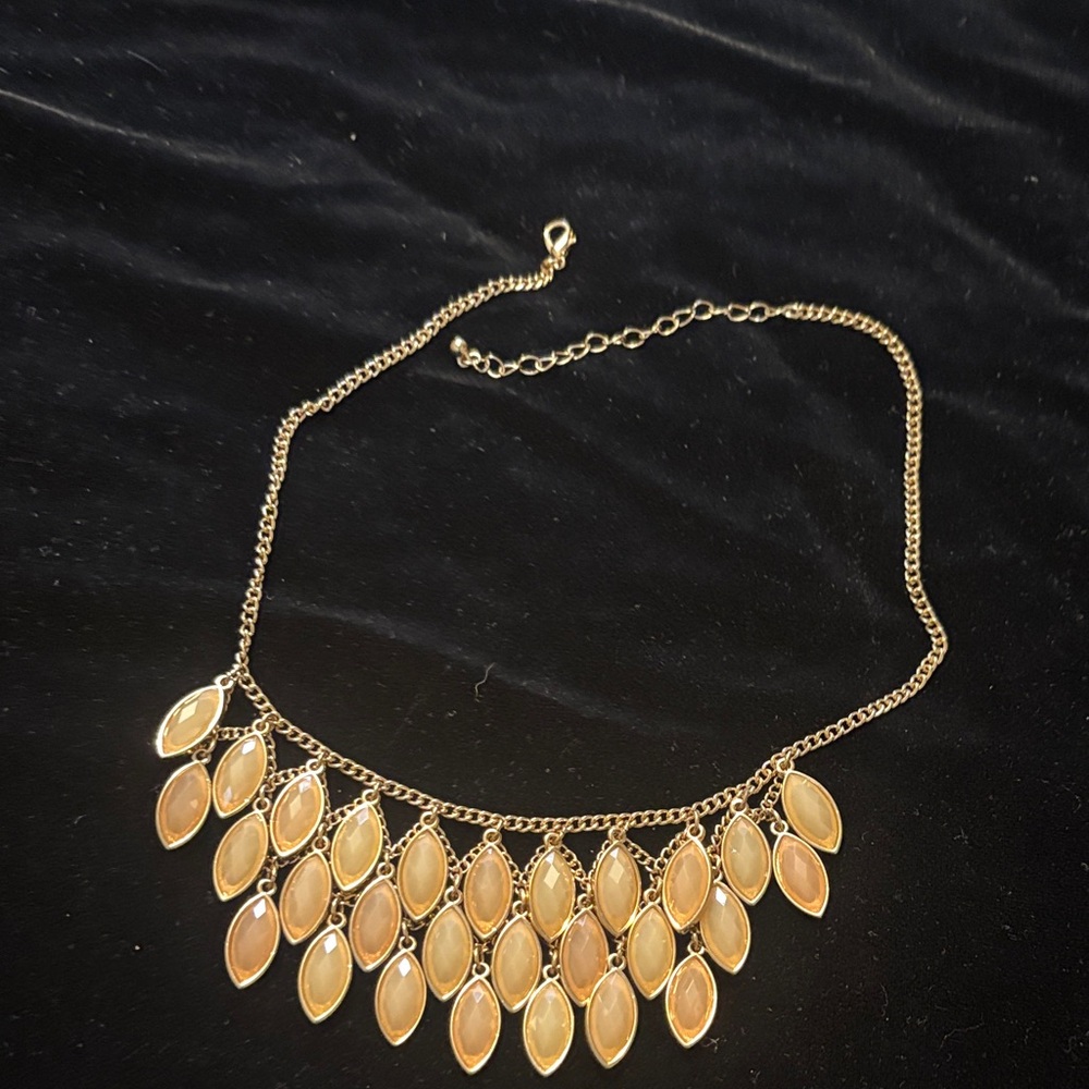 Elegant Gold Necklace with pink Leaf cascade style Pendants